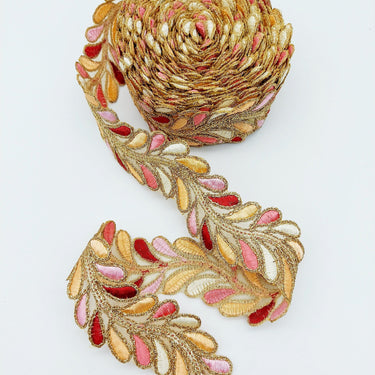 9 Yards Sheer Gold Tissue Embroidered Trim, Decorative Trim, Indian Sari Border Sequin Trimming